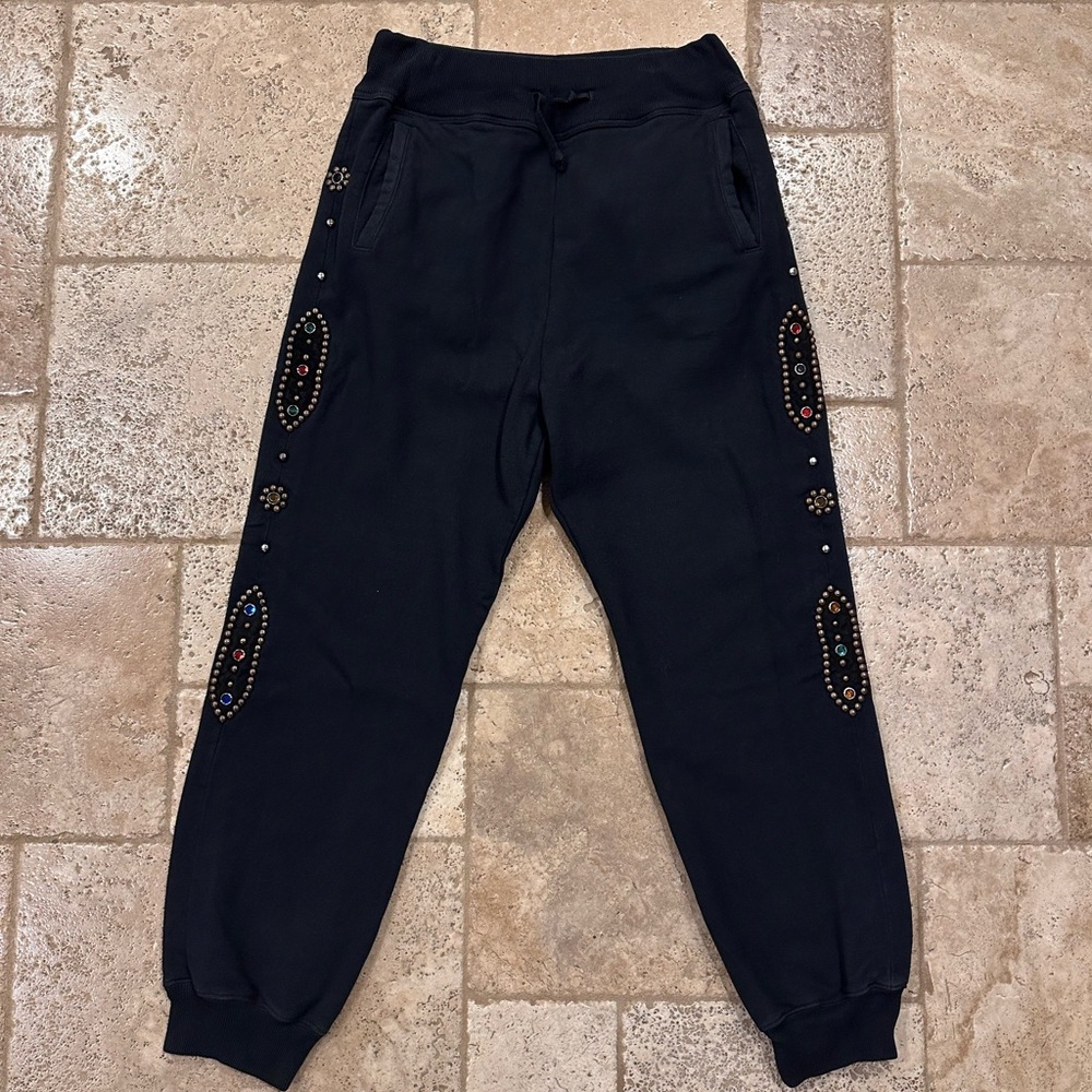 Kapital Studded Jewel Gemstone Remake Embellished Black Cotton Sweatpant Joggers